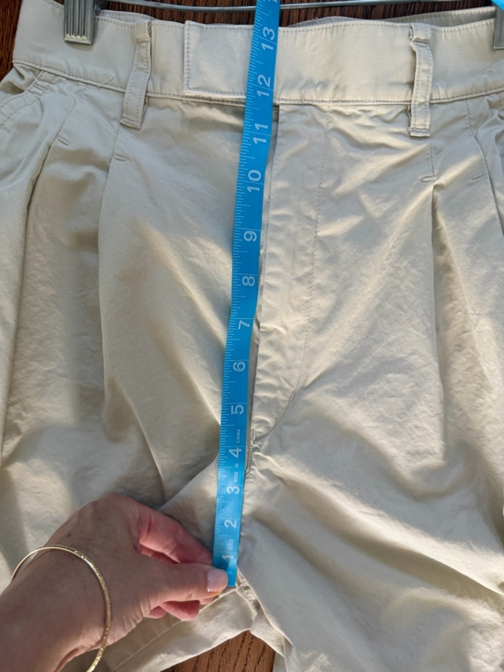 Uniqlo High Rise Tapered Wide leg Pleated Pants Beige Tan Cotton Size 2 - Picture 9 of 10